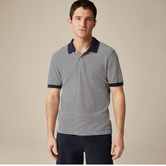 J.Crew Flex Piqué Polo Shirt Men M Navy White Stripe Stretch NWT untucked - Picture 1 of 8